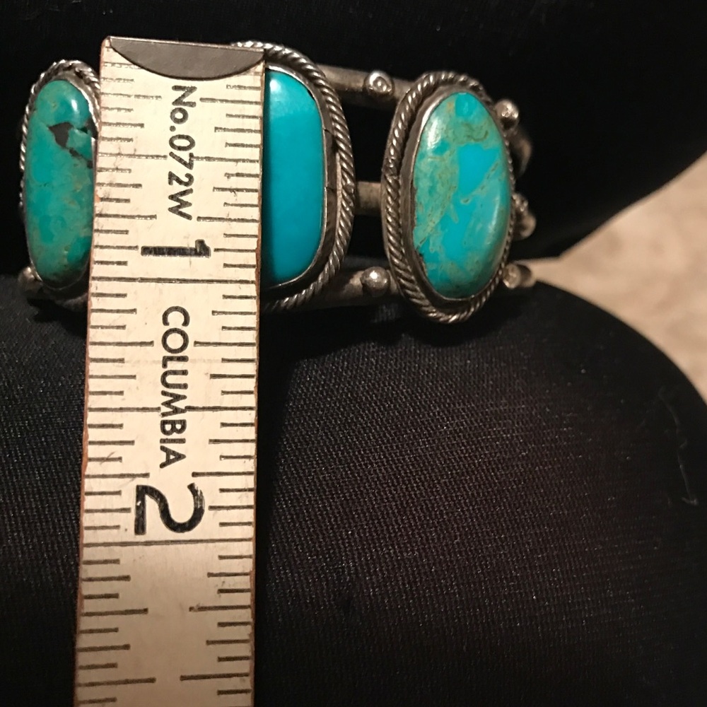 Sterling Silver Turquoise Stone Cuff Bracelet - Turquoise - Picture 3 of 4